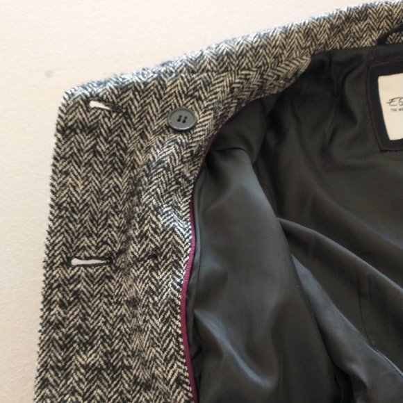 Women Esprit size 4 wool blend double breasted jacket, black/white tweed pattern - Picture 9 of 13
